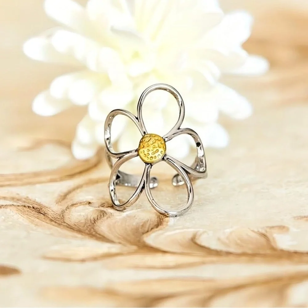 Vintage Daisy Stainless Steel Floral Ring